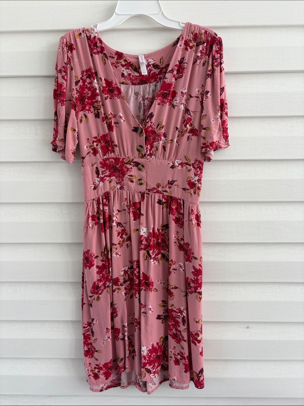 Xhilaration Pink Floral V-Neck Button Front Mini Dress Boho Cottagecore Summer